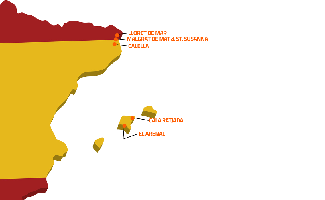 Spanien Karte mit den Ziel Destinations für die FUN Jugendreisen
